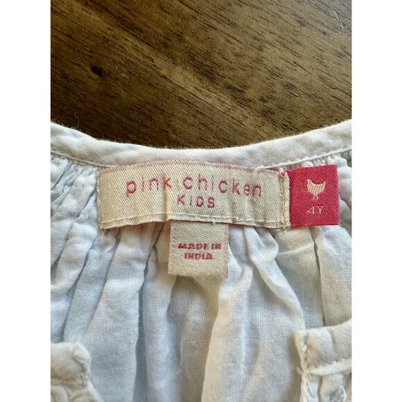 Pink Chicken White Long Sleeve Embroidered Cotton Ava Dress Preppy Boho  4 - Picture 5 of 8